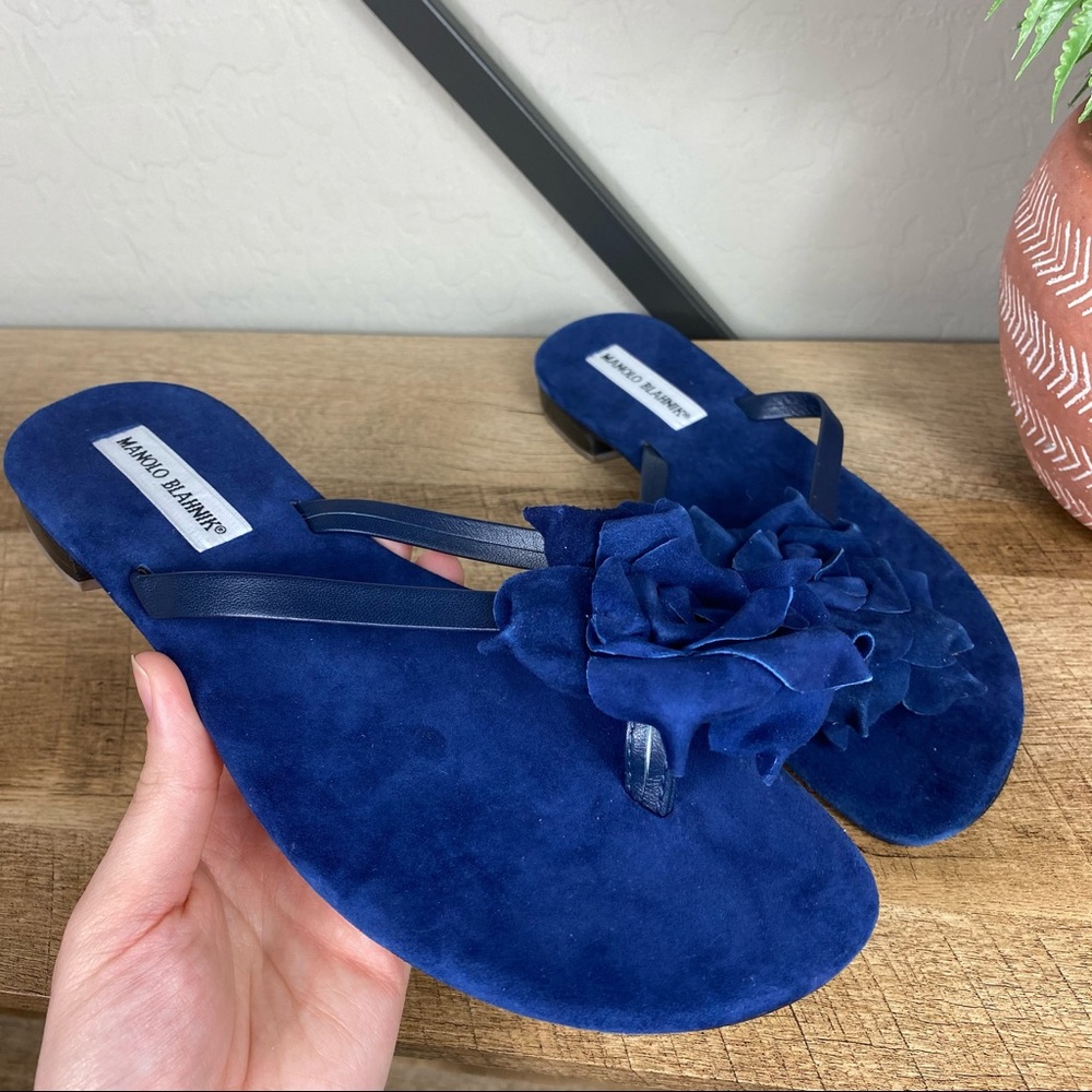SOLD Manolo Blahnik Patricia Suede Flower Sandal - Picture 1 of 6